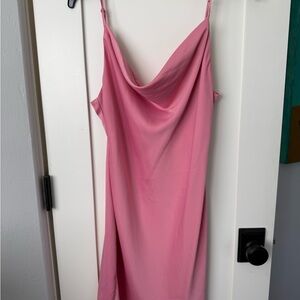 Pink Satin Cowl Neck Slip Dress
